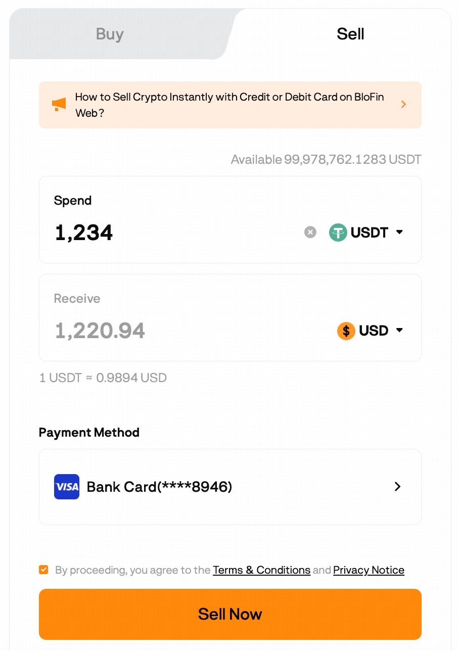 How to Sell Crypto Instantly With Your Visa Card on BloFin – Help Center